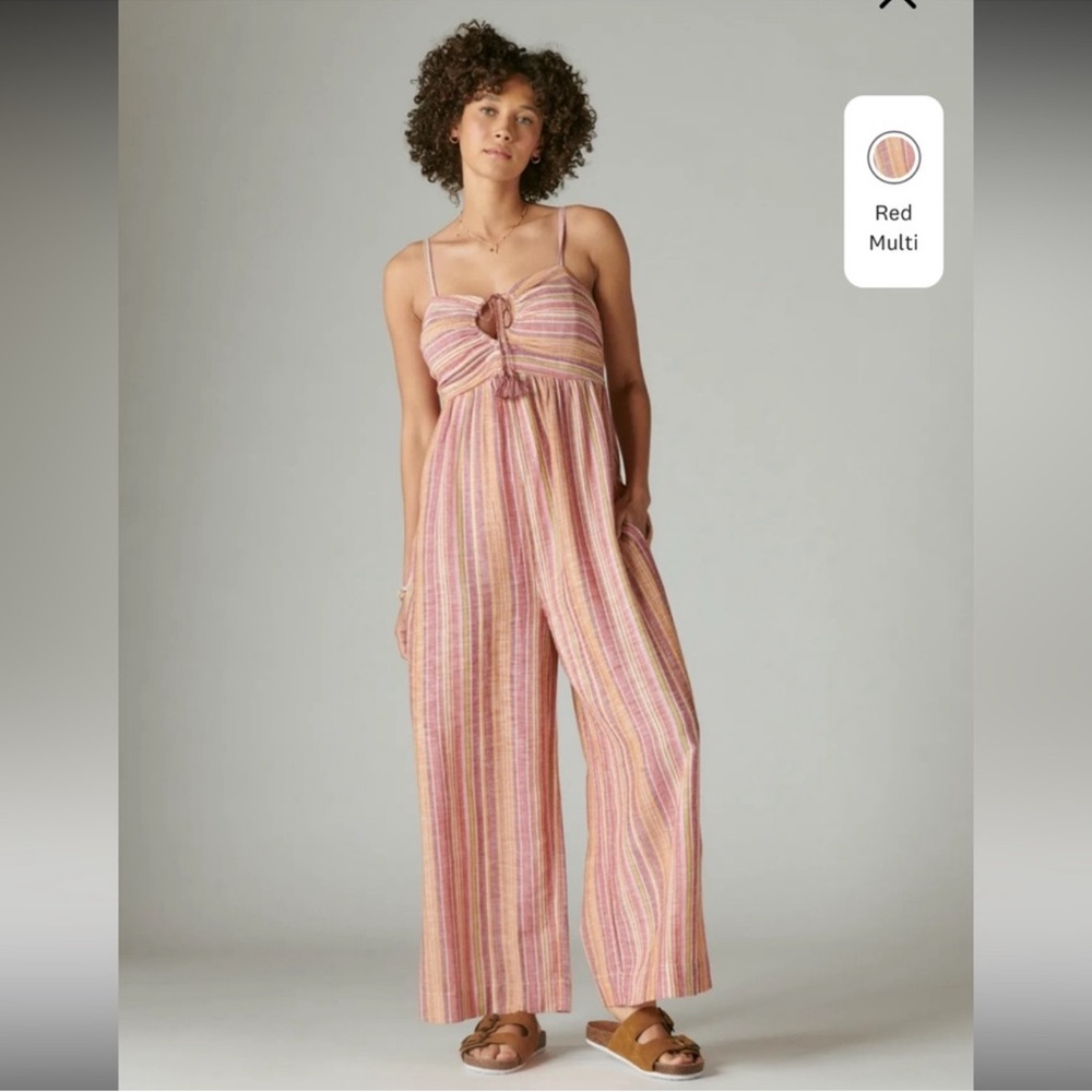 Lucky brand, striped Pink Multi Wide-Leg Jumpsuit. XS